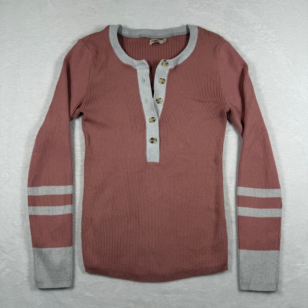 Faherty Mauve Pink Organic Cotton Cashmere Ribbed Henley Sweater M WYC0006